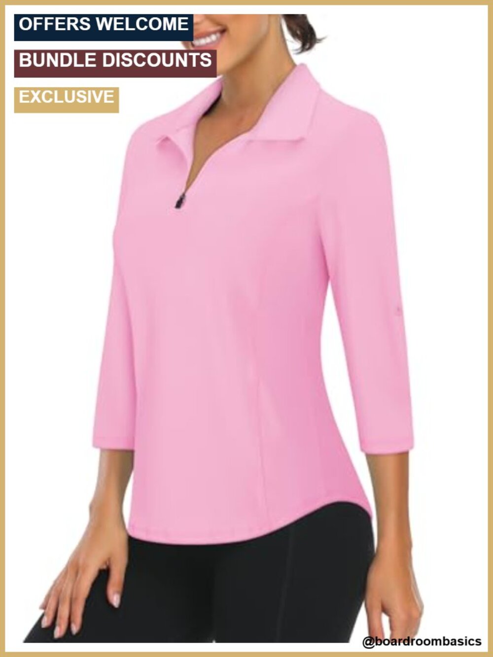Womens 3/4 Sleeve 1/4 Zip Pullover Golf Shirt UPF 50+ Athletic Top